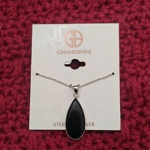 Giani Bernini Onyx Teardrop Pendant Necklace Sterling Silver NWT